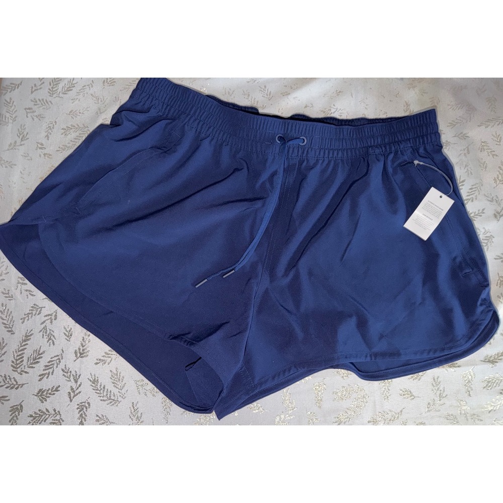 Lands End Womens 16W Navy Blue Active Shorts Drawstring Packable Pockets NEW